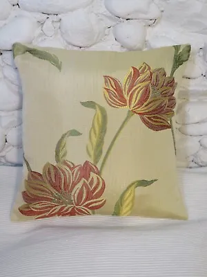 Cushion Cover Gold Floral Reds Greens Silky Textured 17  M&S Fabric. • £5.99