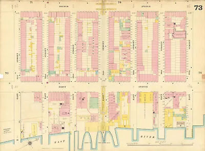 £179 • Buy Sanborn NYC #73 Manhattan Midtown East Kips Bay Murray Hill 1899 Old Map