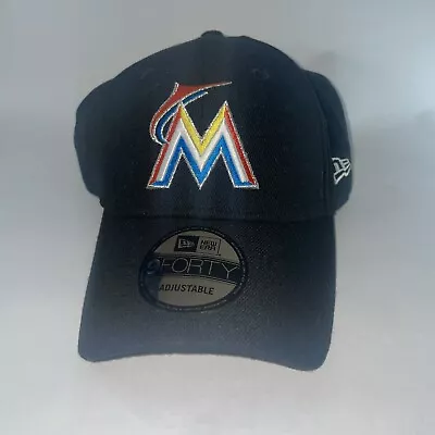 New Era MLB Miami Marlins 9Forty Adult OSFM Black Adjustable Strap Hat • $17.99