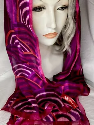 ANNE KLIEN-Designer Vintage Silk Wrap Scarf. 52” X 10” Pink & Purple. • $12