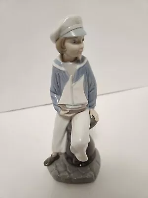 VINTAGE Lladro Porcelain Figurine Sailor Boy With Yacht #4810 Spain • $45