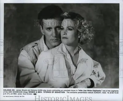 1990 Press Photo James Woods And Melanie Griffith In Hills Like White Elephants. • $15.99