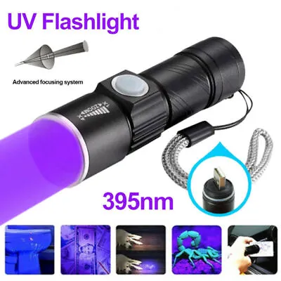 £8.98 • Buy USB LED UV Ultra Violet Flashlight Blacklight Light 395nm Inspection Lamp Torch