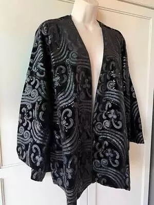 CHICO'S Black Label Black Velvet Embellished Kimono Jacket- NWT- SZ S/M & L/XL • $39.95