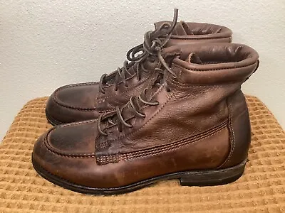 Vintage Shoe Company Moc Toe Boots Sz 10.5 M Brown Leather Lace Up Made In USA • $59.49