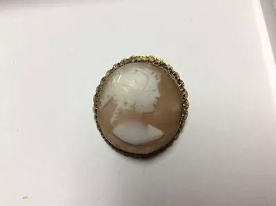 A Vintage Shell Carved Round Cameo Brooch. Pendant 800 Silver Frame • $15