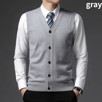 Men Button Down Vest Knit Sleeveless Cardigan Top Retro Waistcoat Office Daily • $36.86