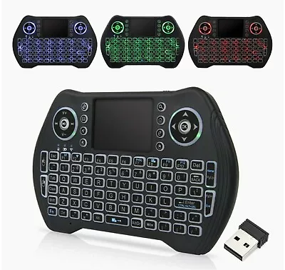 3 Colour Backlit Mini Wireless Keyboard 2.4G Handheld Remote With Touchpad Mouse • £8.65