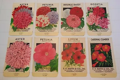 8 Vintage FLOWER SEED PACKETS (S47)-Schmidt Litho-F.F. Smith-3 1/4  X 5 -Petunia • $14