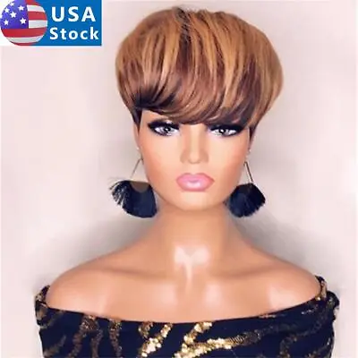 Ombre Hair Short Wigs For Black Women Straight Bob Pixie Cut Wig US • $15.19