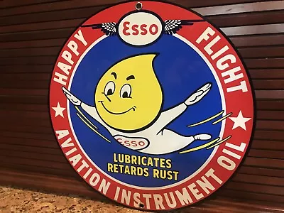 ESSO Aviation Instruments Garage Racing Oil Gasoline Vintage Style  Round Sign • $20