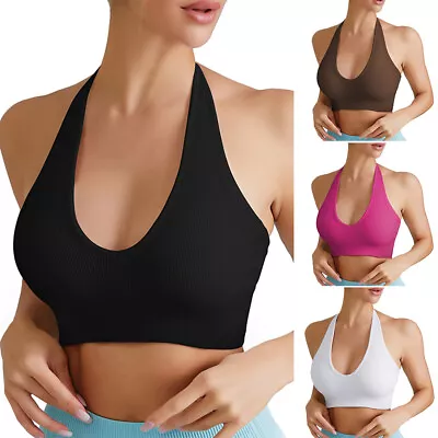 Women Sexy Deep V-Neck Seamless Halter Adjustable Comfy Bras Clothing Tops Yoga • £8.89