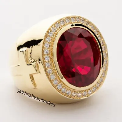 Mens Ruby Ring Vintage Cross Gold Ring Bishop Silver Ring Gold Signet Ring Mens • $98.59