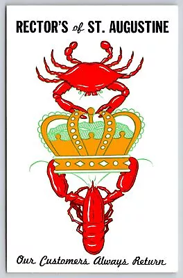 St Augustine Florida~Rector's Restaurant~King Crab & Lobster W/ Crown~1950s PC • $13