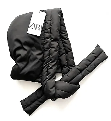 ZARA Rare QUILTED PADDED NYLON PUFFER HOOD With TIES Black REF 3739/272 BNWT Cos • £29.99