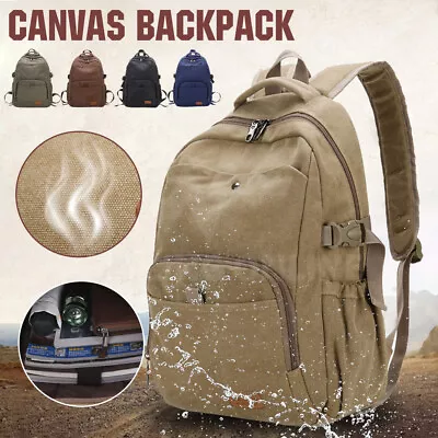 $29.99 • Buy Vintage Durable Canvas Backpack Rucksack Laptop Notebook School Travel Unisex