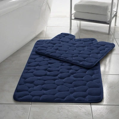 £10.99 • Buy Bath Mat Memory Foam Pedestal Set Non Slip Bathroom Navy Toilet Rug Home Decor