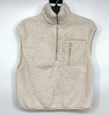 H&M Sweater Vest Womens Size XS Beige 1/2 Zip Sleeveless Fuzzy Fleece • $19.79