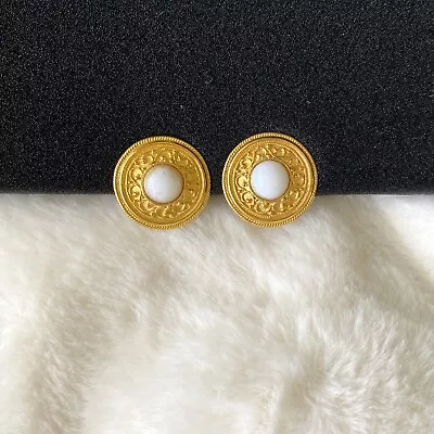 Vintage MMA USA Clip On Earrings Gold With Pearl Center  • $35