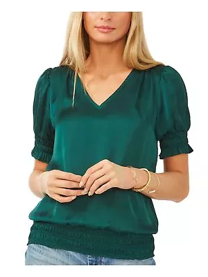 VINCE CAMUTO Womens Green Silk Short Sleeve V Neck Wear To Work Blouse XL • $14.99