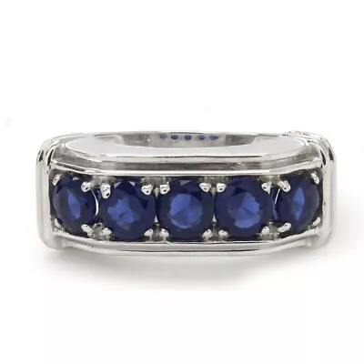 1.66 Ct Round Simulated Blue Sapphire Mens Five Stone Band Ring Sterling Silver • $134.93