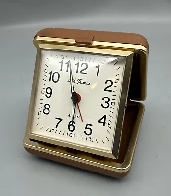 Vintage Seth Thomas Portable Travel Alarm Clock Wind Up Folding Case Brown • $14.99