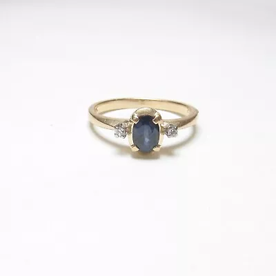 Estate 14K Yellow Gold 0.60 Ct Natural Oval Navy Blue Sapphire And Diamond Ring • $429.95