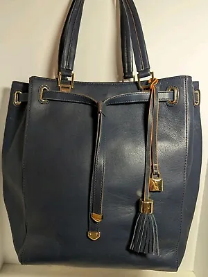 G.I.L.I. Navy Leather Handbag/ Work Bag/Tote 18w 14t Gold Hardware • $49.99