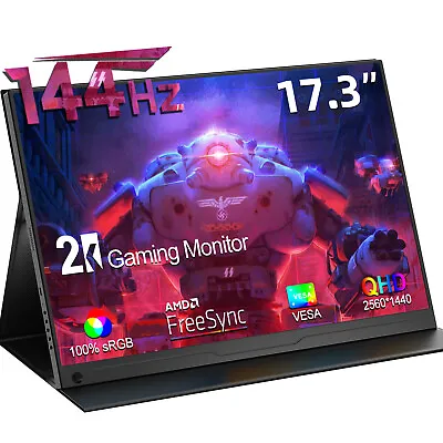 17.3  144Hz 2K Portable Monitor 1440P HDR Screen W/VESA & Leather Case For PS4 5 • $299.99