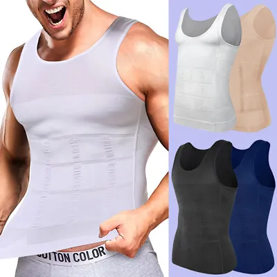 Men's Slimming Vest Body Shaper Compression Shirt Chest Belly Waist Dad Boobs • £12.99