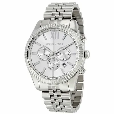 Michael Kors Men's Watch Lexington Chronograph Silver MK8405 • $99.99