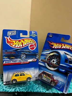 Hot Wheels - 2 Morris Mini Coopers - Yellow First Edition & Burgandy/white • $7.15