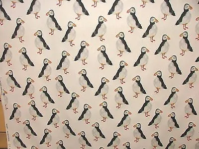 Puffin Birds Coastal Nautical Seaside Theme Cotton Curtain Upholstery Fabric • £2.99