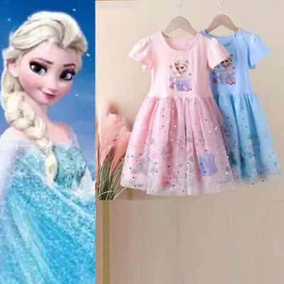 Kids Girls Elsa Frozen Tutu Dress Fancy Princess Dress Up Party Cosplay Costume • £7.59