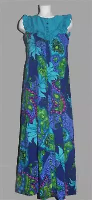 VTG Liberty House Lilia Tropical Floral Ruffle Top Barkcloth Long Dress Wm's S/M • £77.20