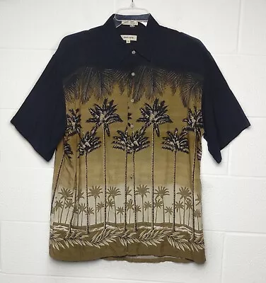 Pierre Cardin Mens Hawaiian Shirt Large Tropical  Ombre Black Beige Palm Trees  • $9