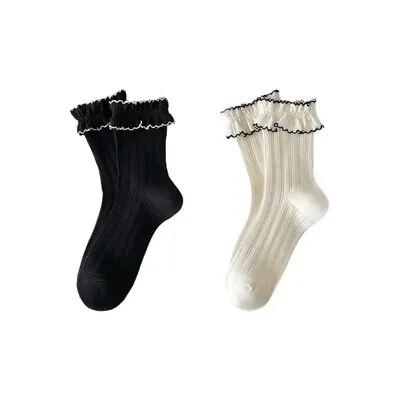 $6.26 • Buy Women Cotton Lace Ruffle Turn-Cuff Ankle Socks Princess Vintage Frill Knit Socks