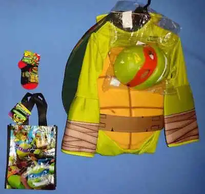 Mutant Ninja Turtle Costume 8-10-Michelangelo-socks-trick Or Treat Tote Bag-NWOT • $26.50