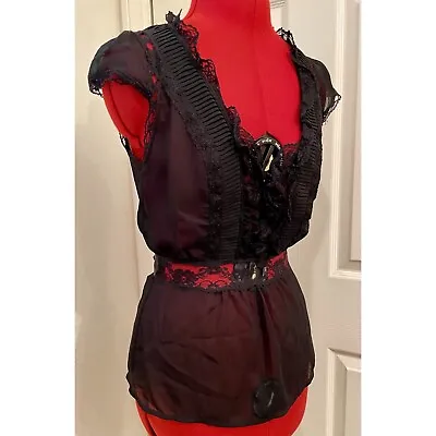 Guess Sheer Ruffles Lace Blouse Small- Corporate Goth • $20
