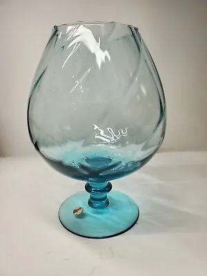 Vintage Italy Empoli Aqua Blue Glass Optic Large Goblet Snifter  • $18