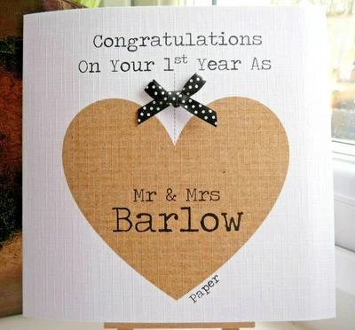 £4 • Buy Handmade Personalised 1st First Paper Wedding Anniversary Card MR & MRS