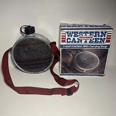 Vintage Metal & Plastic Canteen With Gray Wool Cover And Sling/Strap 2 Quarts • $14.99