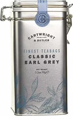 Cartwright & Butler Earl Grey Tea Bags Caddy | Reusable Embossed Clip-Lid Tin | • £11.91