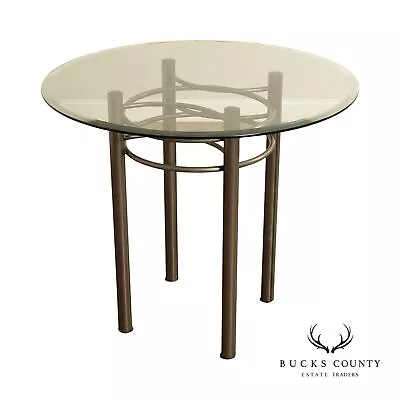 Contemporary Round Glass Top Steel Pub Table • $795