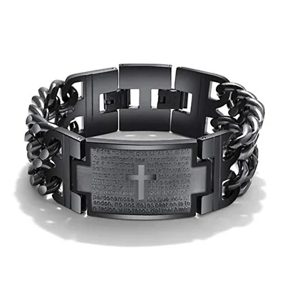 Xmas Men's Stainless Steel Bracelet Cross Spanish Bible Lords Prayer Link Wrist • $13.99