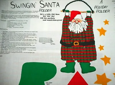 $8.99 • Buy Christmas Fabric Panel Swinging Santa Card Or Gift Holder Cotton 60  Wd #2A Vtg