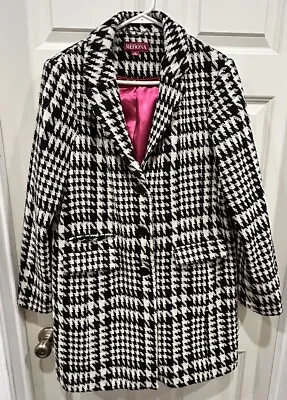 Merona Black And White Houndstooth Wool Blend Mid Length Pink Satin Lining  XL • $45