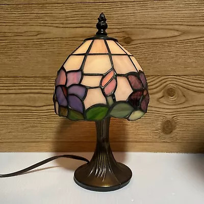 Tiffany Style Mini Table Lamp Floral Tulip & Rose Stained Glass 12  Night Light • $44.99