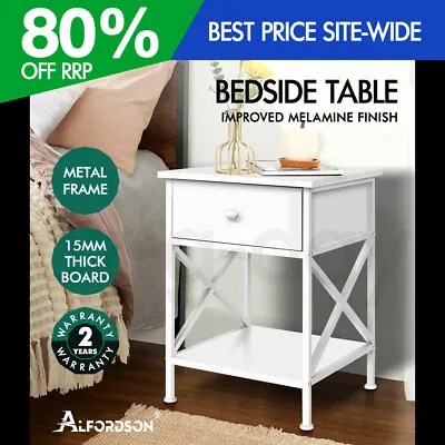 ALFORDSON Bedside Table Retro Wooden Nightstand Vintage Storage Side Cabinet • $66.95