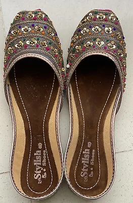 Beaded Embroidered Khussa Shoes For Women US Size 7.5 Handmade Gray Khussa Jutti • $18.90